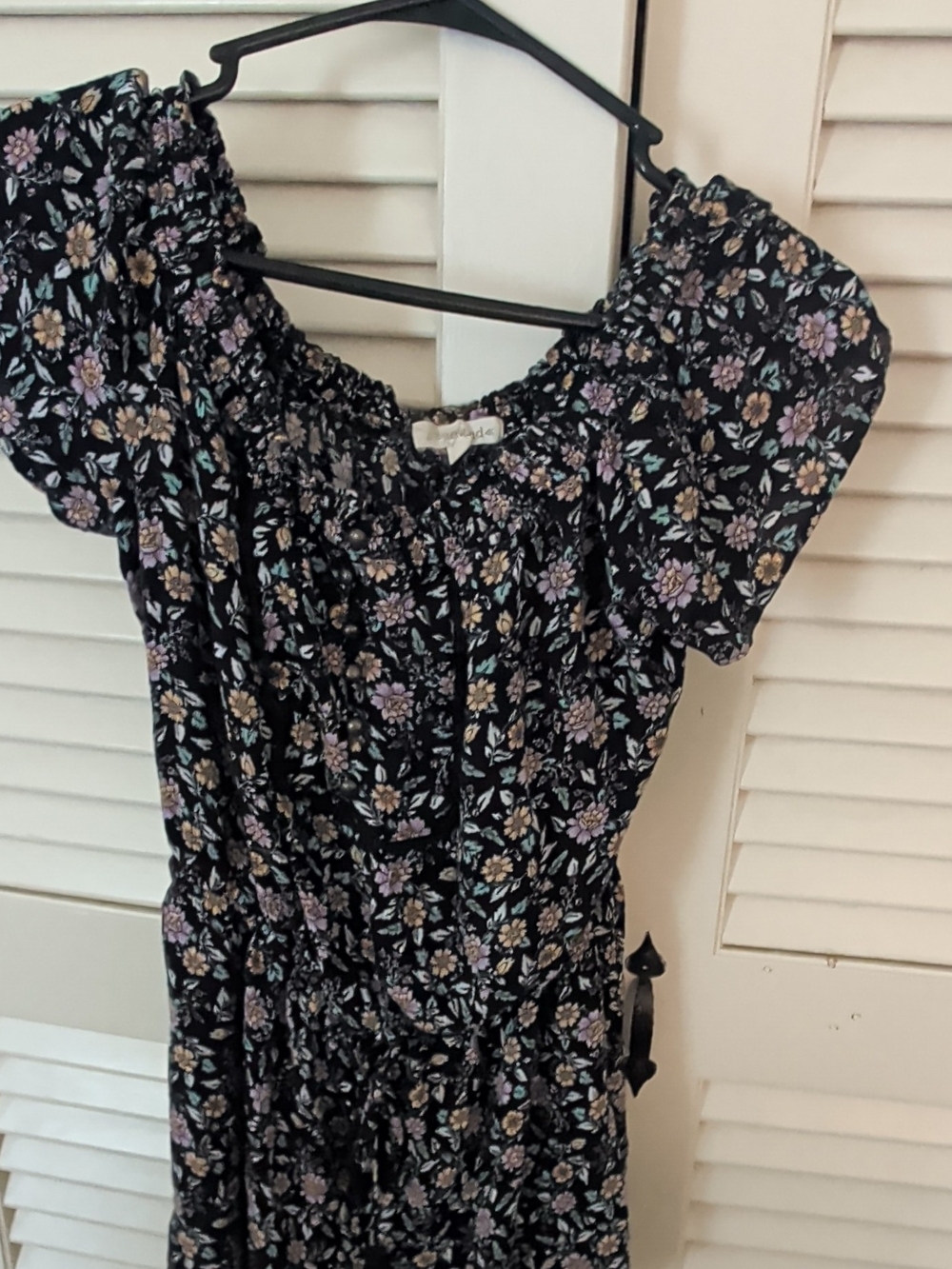 Rewind Black Floral Off-Shoulder Dress with Pastel Blooms